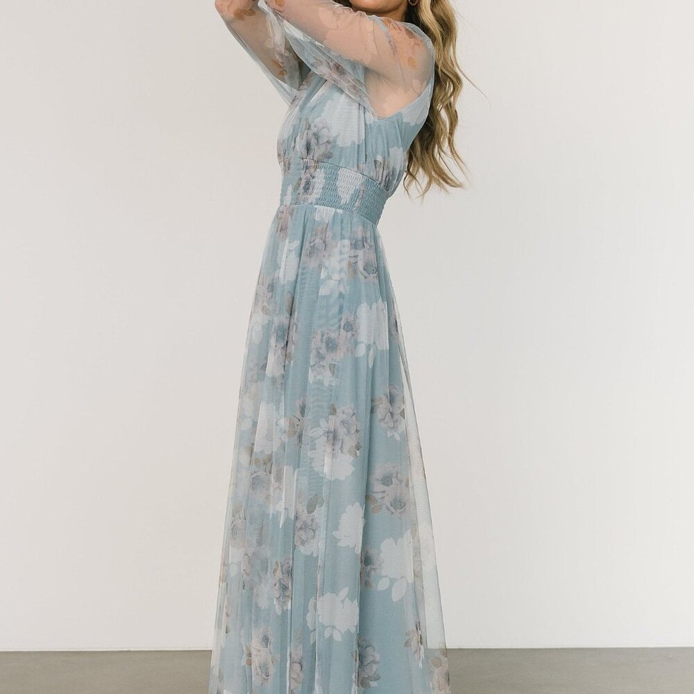 Baltic Born Layla Tulle Maxi Dress | Light Blue Floral Size MM - Picture 5 of 5